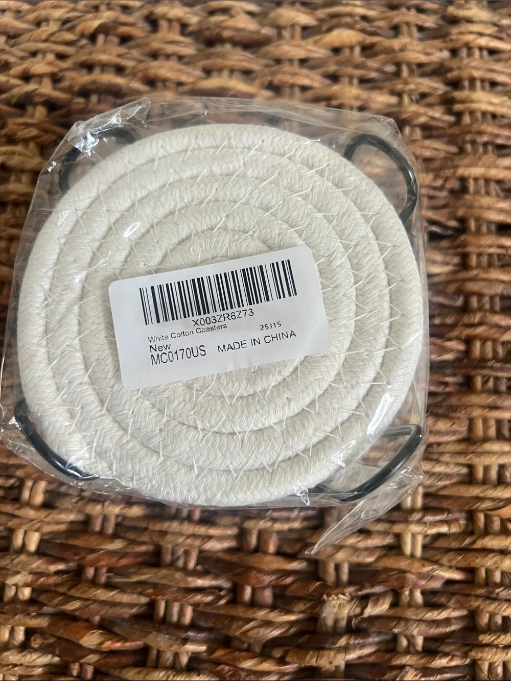 White Cotton Coasters with Black Metal Holder - Home Bath